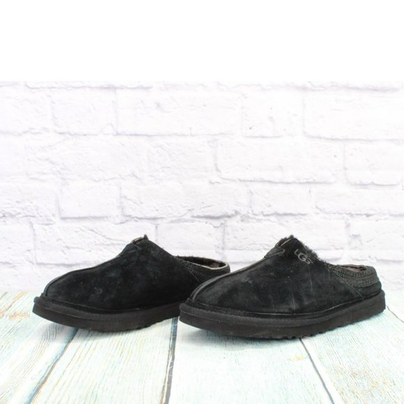 UGG Australia Tasman Black Suede Slip On Shearling Lined Slippers Size 12 - Picture 2 of 10